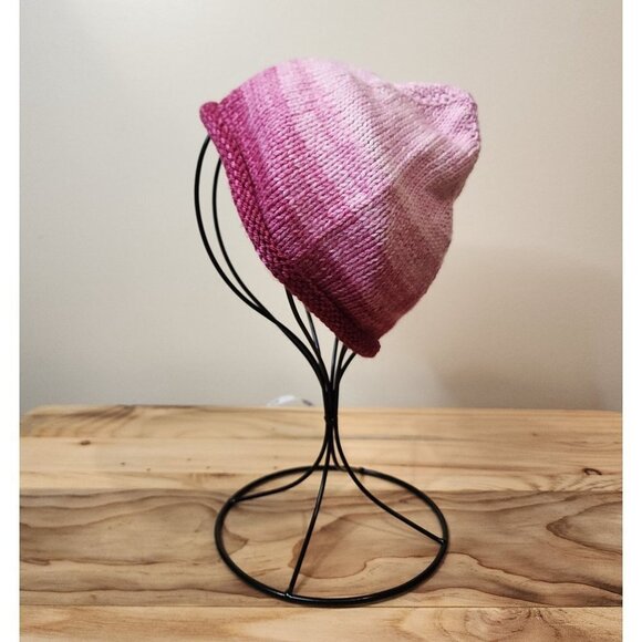 HANDMADE Roll Knit Pink Gradient Beanie Toboggan Hat Cap Unisex Women's Kid's - Picture 3 of 10